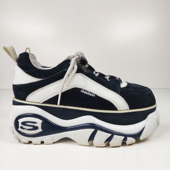 Skechers Shoes - Skechers vintage platform sneakers leather navy